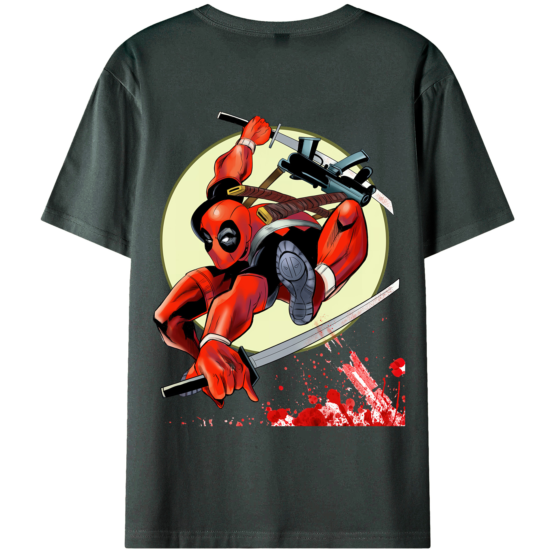 （画像用） Deadpool デッドプール 綿100％ メンズ半袖Tシャツ（バックプリント） 通気性
